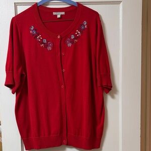 EUC Embroidered Short-Sleeve Cardigan